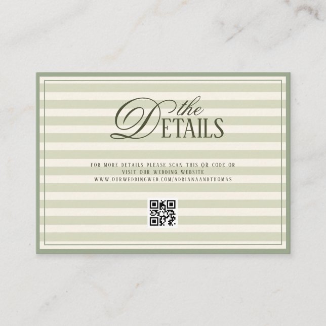 Cartão De Informações Green Old Money Wedding QR code Details (Frente)