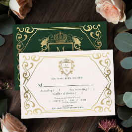 Cartão De Informações Green Royal Fantasy Monograma Wedding RSVP