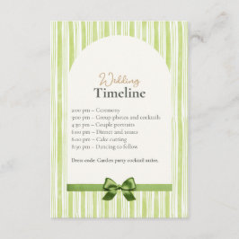 Cartão De Informações Green Stripe Wedding Timeline Cards with QR Code