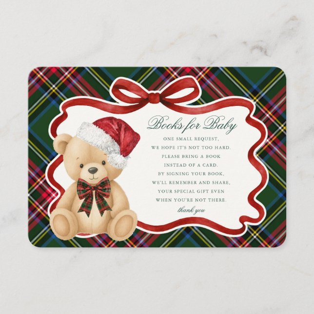 Cartão De Informações Green Tartan Christmas Bear Books for Baby Card (Frente)