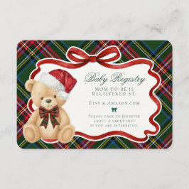 Cartão De Informações Green Tartan Plaid Christmas Bear Baby Registry