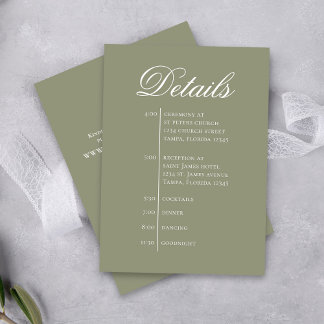 Cartão De Informações Green Wedding Timeline Details Simple RSVP