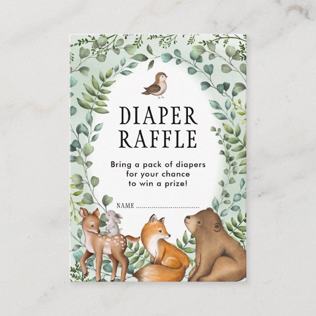 Cartão De Informações Greenerescência Florestal Animais Fralda Raffle (Frente)