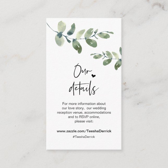 Cartão De Informações Greenery Eucalyptus, Preto, Detalhes do Casamento (Frente)