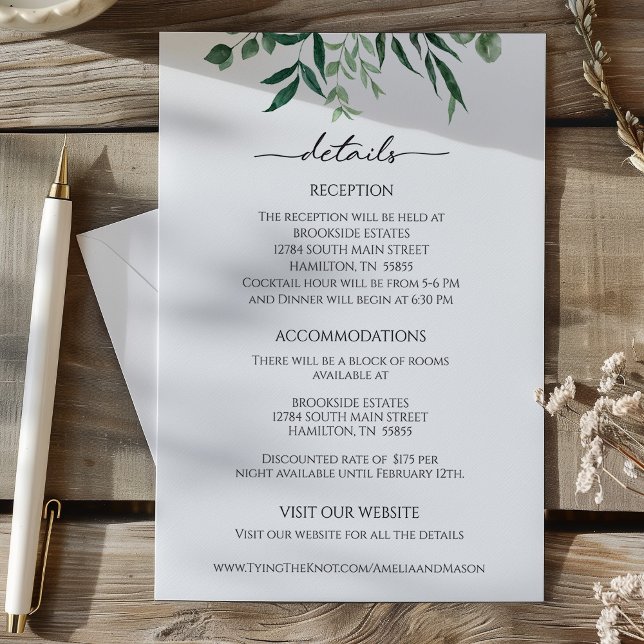 Cartão De Informações Greenery Eucalyptus Reception Details Card (Greenery Eucalyptus Reception Details Card)