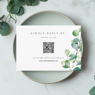 Cartão De Informações Greenery Eucalyptus Watercolor Wedding RSVP