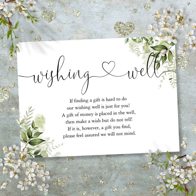 Cartão De Informações Greenery Floral Heart Script Wishing Bem Casamento (Greenery Floral Heart Script Wishing Well Wedding Enclosure Card)