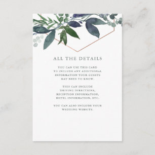 Cartão De Informações Greenery Geo Detalhes do casamento Dourado com R