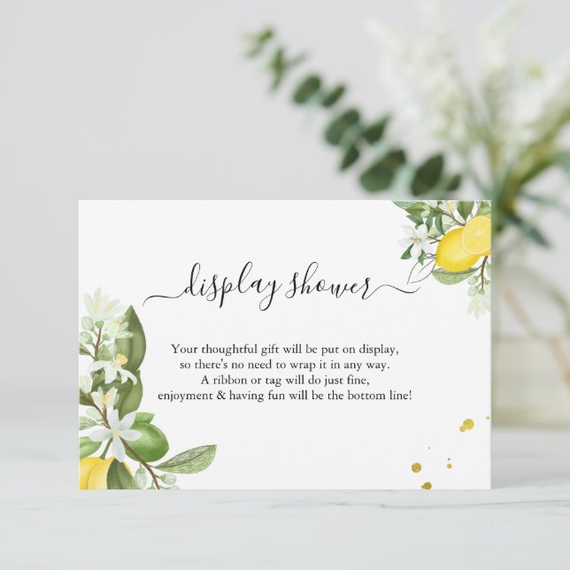 Cartão De Informações Greenery Lemony Display Chá de casamento Bridal (Em pé/Frente)