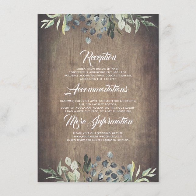 Cartão De Informações Greenery Rustic Wedding Information Guest (Frente)