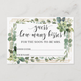 Cartão De Informações Greenery Succulent Quantos beijos tem na jarra