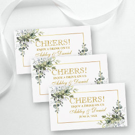 Cartão De Informações Greenery Wedding Reception Gold Drink Ticket Card