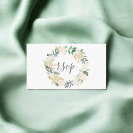 Cartão De Informações Greenery White Floral Wreath Wedding RSVP
