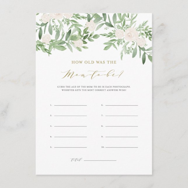 Cartão De Informações Greenery & White Flowers Quantos Anos a Mãe Teria (Frente)