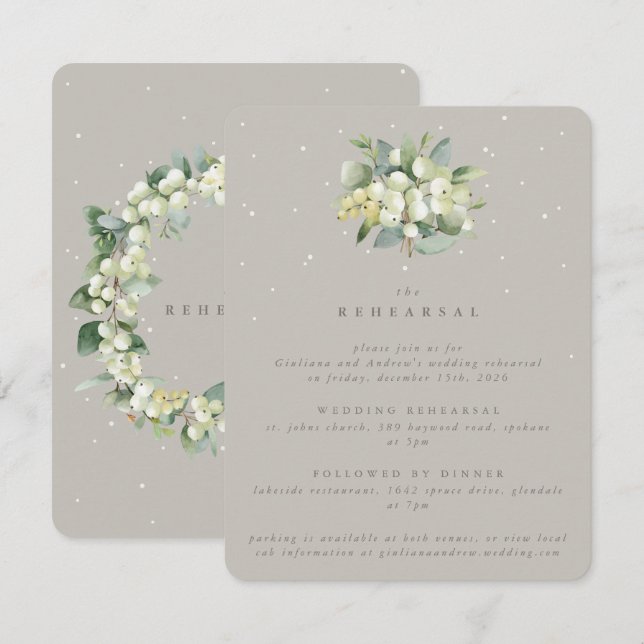 Cartão De Informações Greige Snowberry+Eucalyptus - Ensaio de Casamento (Frente/Verso)