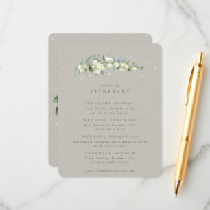 Cartão De Informações Greige Snowberry+Eucalyptus Stem Wedding Itinerári