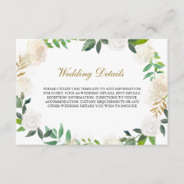 Cartão De Informações Grinalda de Aquarela em Dourado Rosado Detalhes da