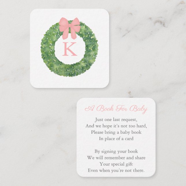 Cartão De Informações Grinalda Elegante com Laço Rosa Livro para Chás de (Frente/Verso)