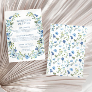 Cartão De Informações Grinalda floral azul boêmio detalhes de casamento 