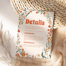 Cartão De Informações Groovy Floral Vintage - Traços De Casamento Retroa