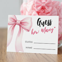 Cartão De Informações  Guess How Many Pink Bow Ribbon Cute Baby Shower