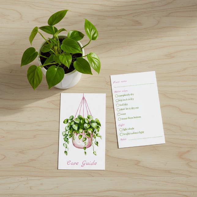 Cartão De Informações Guia de assistência a instalações de retenção de a (Watercolor Hanging Plant Care Guide Enclosure Card.)