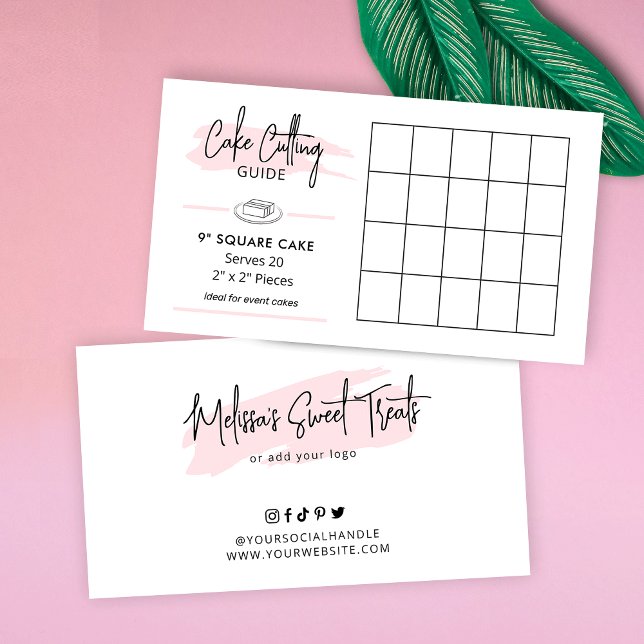 Cartão De Informações Guia de Porções de Bolo Quadrado de 9" para Porçõe (9 inch square cake cutting guide for event or birthday cakes)