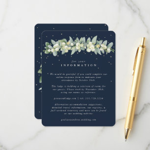 Cartão De Informações Guirlanda de casamento Navy Snowberry + Eucalipto