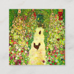 Cartão De Informações Gustav Klimt Garden com Galinhas<br><div class="desc">Cartões de receptáculo com Jardim de pintura a óleo de Gustav Klimt com Roosters (1917). Duas galinhas marrons ficam no caminho do jardim. Lindas flores rosa,  vermelhas e brancas florescem ao longo do caminho. Um presente de excelente para fãs de Arte Nouveau e de Arte Austríaca.</div>