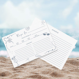 Cartão De Informações Hand Drawn Beach Doodle Bridal Shower Recipe Card