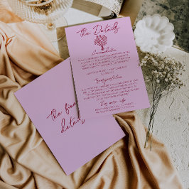 Cartão De Informações Hand Drawn Raspberry Pink Floral Wedding Details