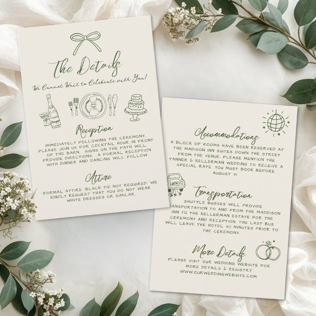 Cartão De Informações Hand Drawn Retro Wedding Details (Hand Drawn Retro Wedding Details Enclosure Card)