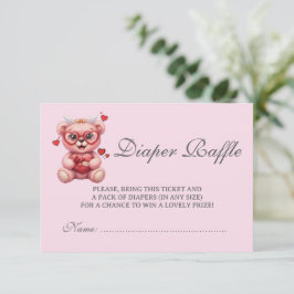 Cartão De Informações Heart Teddy Bear Pink Baby Shower Diaper Raffle