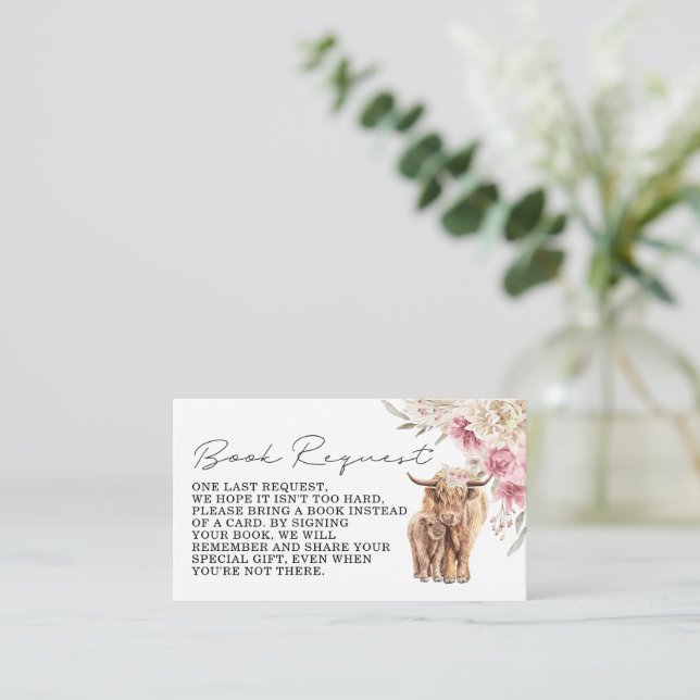 Cartão De Informações Highland Cow Pink Boho Floral Solicitação Inserir (Em pé/Frente)