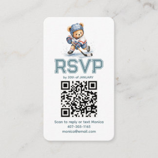 Cartão De Informações Hockey Teddy Bear Baby Shower QR Code RSVP  Encl