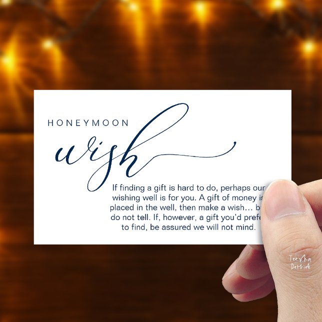 Cartão De Informações Honeymoon Wish Wishing Well, Fund, A Note On Gifts (Honeymoon Fund Wishing Well, Wish, A Note On Gifts Enclosure Card in Navy Blue)