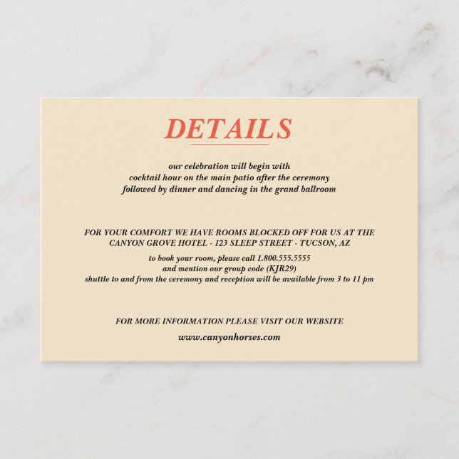 Cartão De Informações Horseback Canyon Casal Wedding (Frente)
