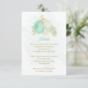 Cartão De Informações hortelã flores brancas de ouro casamento floral