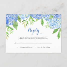 Cartão De Informações Hortênsias Aquarela Casamento Floral Azul RSVP