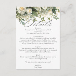 Cartão De Informações Hortênsias Brancas Rosas Flores Verdura Casamento