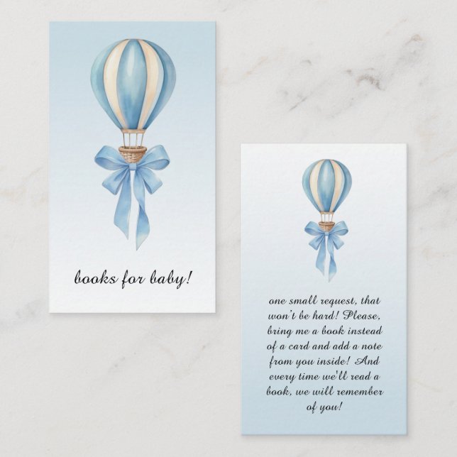 Cartão De Informações Hot Air Balloon Boy Baby Shower Books for Baby (Frente/Verso)