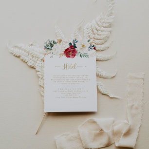 Cartão De Informações Hotel Floral White Dourado Clássico Burgundy