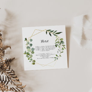 Cartão De Informações Hotel Geométrico Dourado de Caligrafia Verde