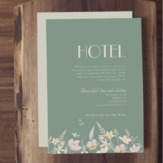 Cartão De Informações Hotel Wildflower Sage Deco Wedding (Criador carregado)