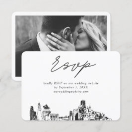 Cartão De Informações Houston Wedding Minimalist Sketch RSVP