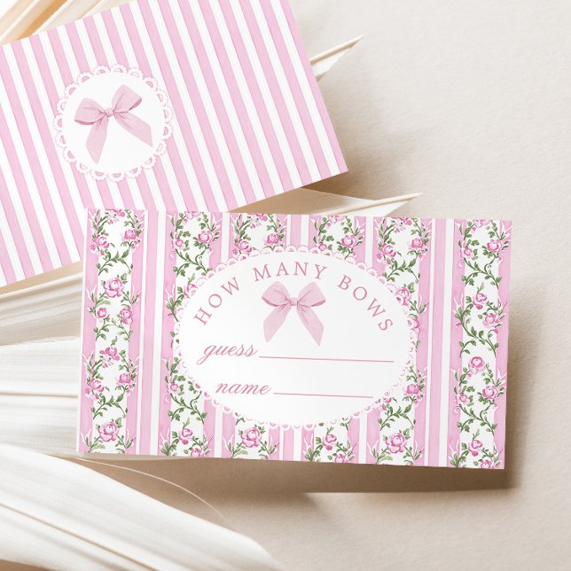 Cartão De Informações How many Bows Coquette Pink Bow Baby Shower (Criador carregado)