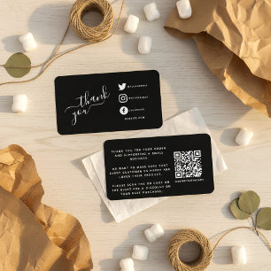 Cartão De Informações Ícones brancos de mídia social obrigado qrcode que