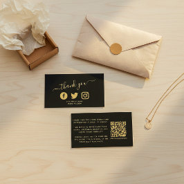 Cartão De Informações Ícones de mídia social dourados código QR desconto