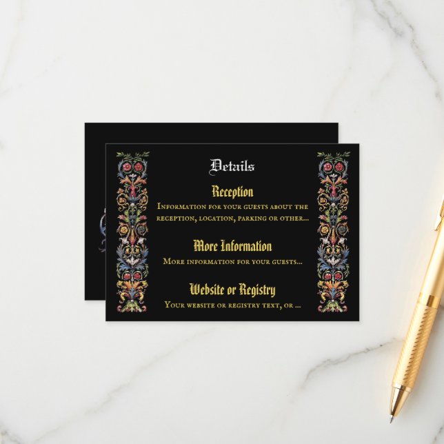 Cartão De Informações Iluminado Floral Medieval Editável (Frente/Verso In Situ)