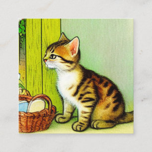 Cartão De Informações Ilustração de Gato de Tabby de Vintage